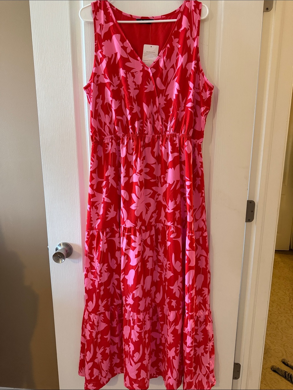 Red and Pink Floral Maxi Dress